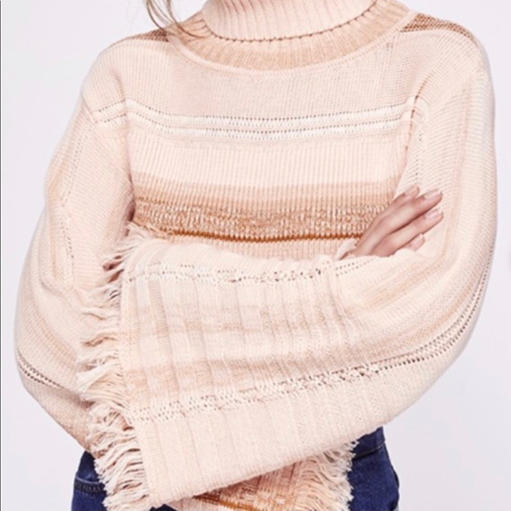 Free people cowl neck fringe bell sleeve sweater